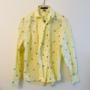 Vintage David Hollis Long Sleeve Button Down Blouse Top Shirt Yellow Size Large